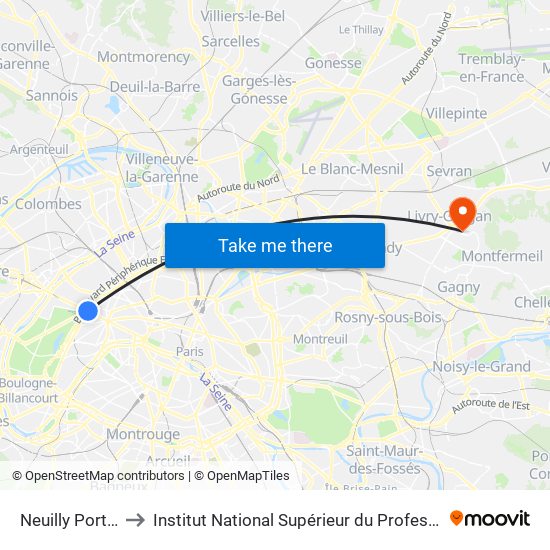 Neuilly Porte Maillot to Institut National Supérieur du Professorat Et de L'Éducation map