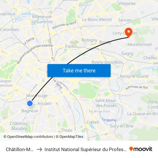 Châtillon-Montrouge to Institut National Supérieur du Professorat Et de L'Éducation map