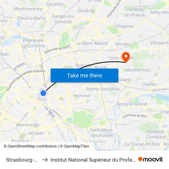 Strasbourg-Saint-Denis to Institut National Supérieur du Professorat Et de L'Éducation map
