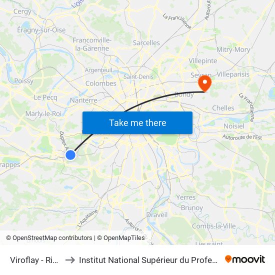 Viroflay - Rive Gauche to Institut National Supérieur du Professorat Et de L'Éducation map