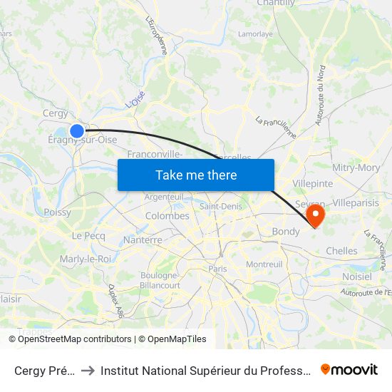 Cergy Préfecture to Institut National Supérieur du Professorat Et de L'Éducation map