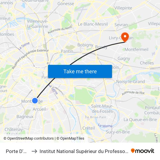 Porte D'Orléans to Institut National Supérieur du Professorat Et de L'Éducation map