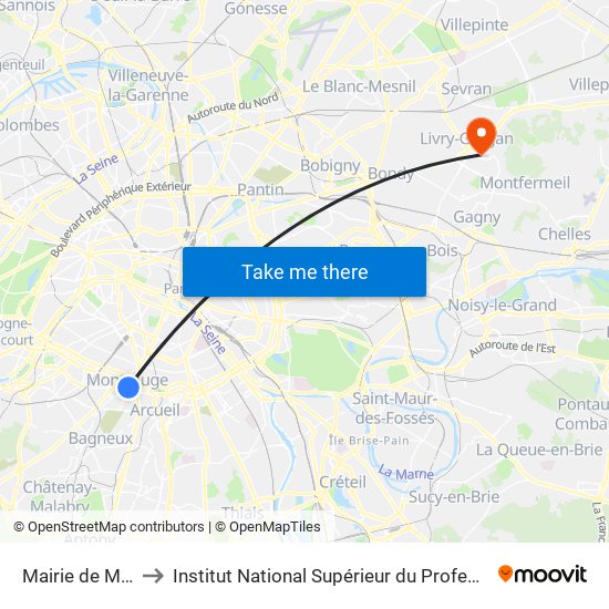 Mairie de Montrouge to Institut National Supérieur du Professorat Et de L'Éducation map