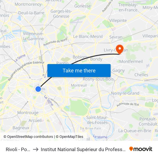 Rivoli - Pont Neuf to Institut National Supérieur du Professorat Et de L'Éducation map