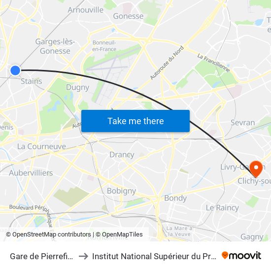 Gare de Pierrefitte - Stains RER to Institut National Supérieur du Professorat Et de L'Éducation map