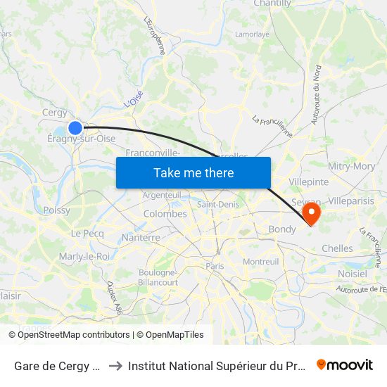 Gare de Cergy Préfecture (C) to Institut National Supérieur du Professorat Et de L'Éducation map