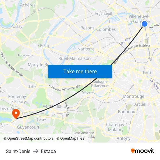 Saint-Denis to Estaca map