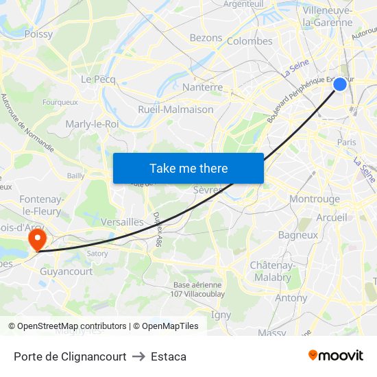 Porte de Clignancourt to Estaca map