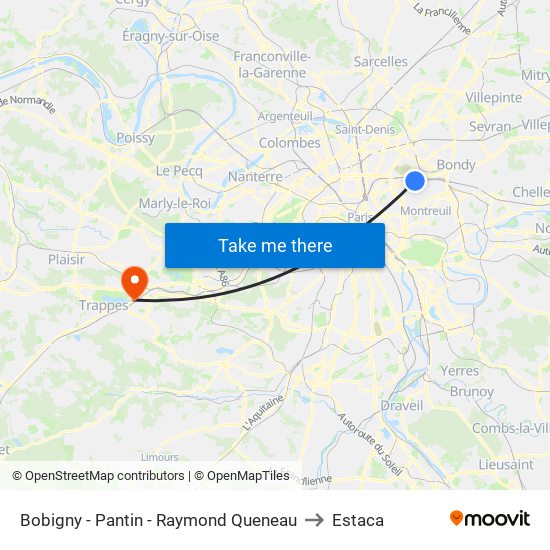 Bobigny - Pantin - Raymond Queneau to Estaca map