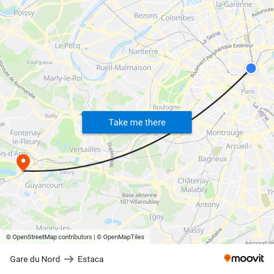 Gare du Nord to Estaca map