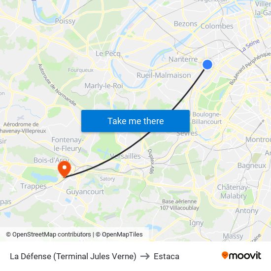 La Défense (Terminal Jules Verne) to Estaca map