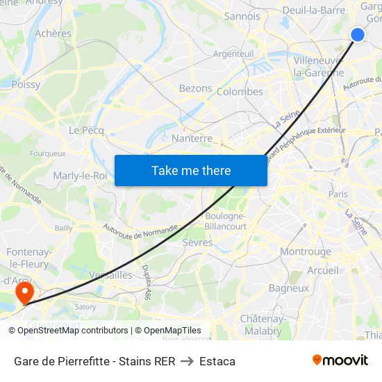 Gare de Pierrefitte - Stains RER to Estaca map