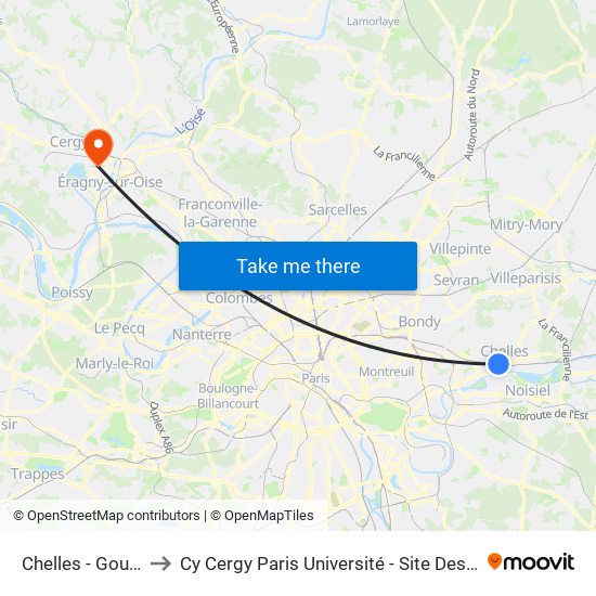 Chelles - Gournay to Cy Cergy Paris Université - Site Des Chênes map