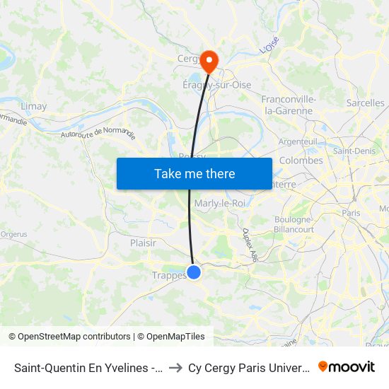 Saint-Quentin En Yvelines - Montigny-Le-Bretonneux to Cy Cergy Paris Université - Site Des Chênes map