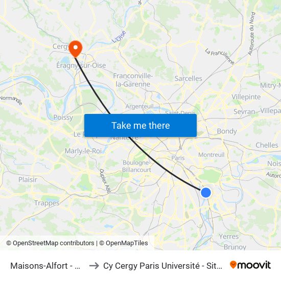 Maisons-Alfort - Alfortville to Cy Cergy Paris Université - Site Des Chênes map