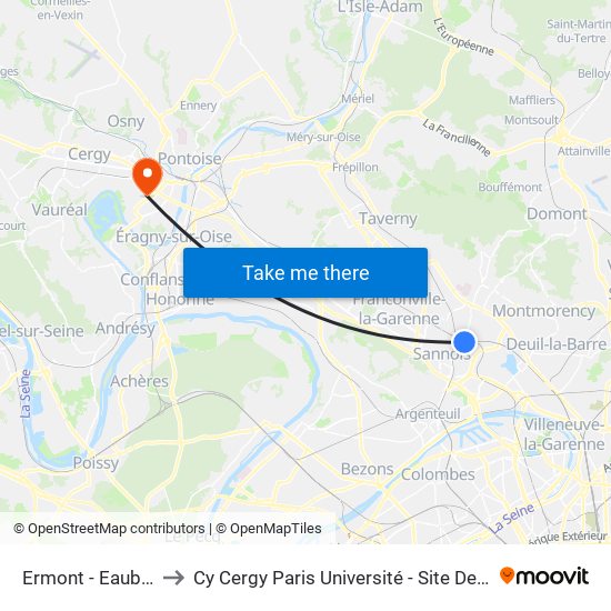 Ermont - Eaubonne to Cy Cergy Paris Université - Site Des Chênes map