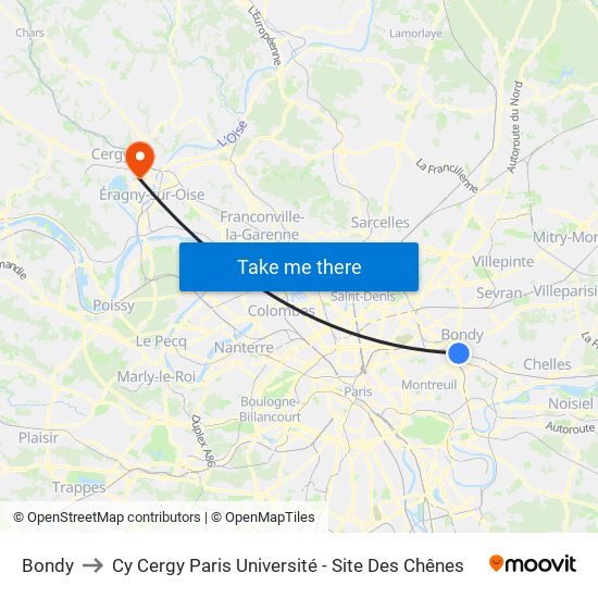 Bondy to Cy Cergy Paris Université - Site Des Chênes map