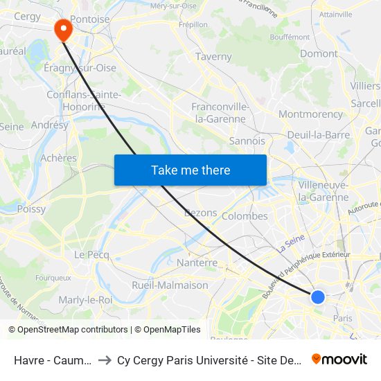 Havre - Caumartin to Cy Cergy Paris Université - Site Des Chênes map