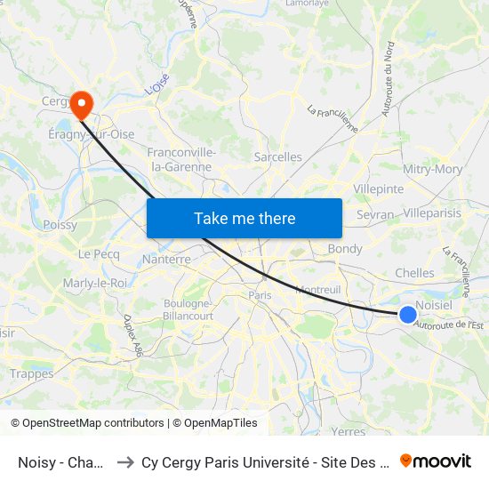 Noisy - Champs to Cy Cergy Paris Université - Site Des Chênes map