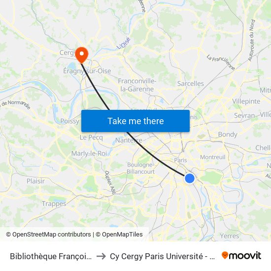 Bibliothèque François Mitterrand to Cy Cergy Paris Université - Site Des Chênes map