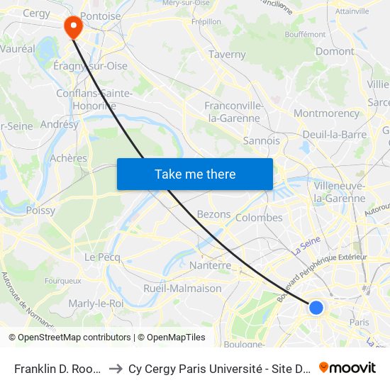 Franklin D. Roosevelt to Cy Cergy Paris Université - Site Des Chênes map