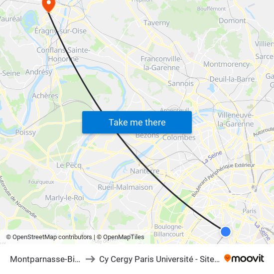 Montparnasse-Bienvenue to Cy Cergy Paris Université - Site Des Chênes map