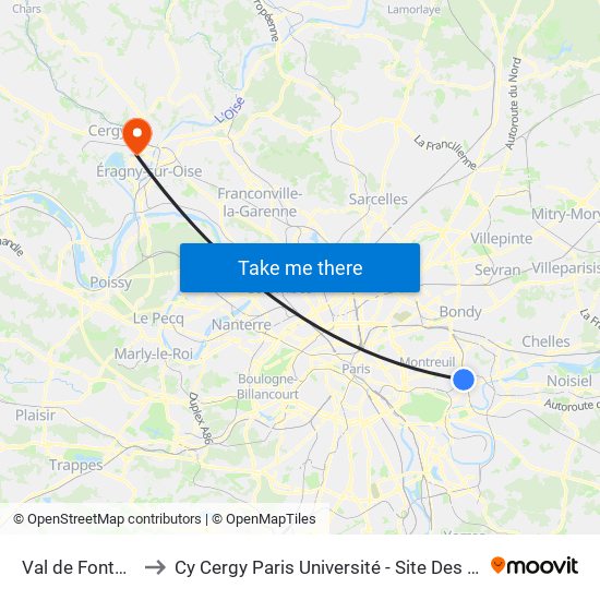 Val de Fontenay to Cy Cergy Paris Université - Site Des Chênes map