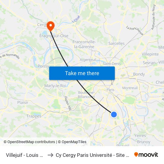 Villejuif - Louis Aragon to Cy Cergy Paris Université - Site Des Chênes map