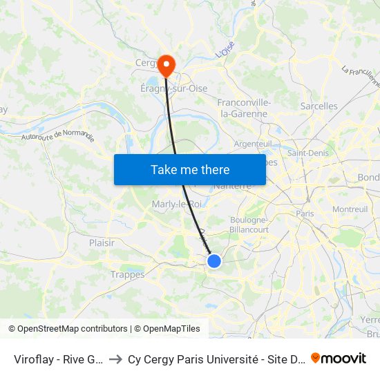 Viroflay - Rive Gauche to Cy Cergy Paris Université - Site Des Chênes map