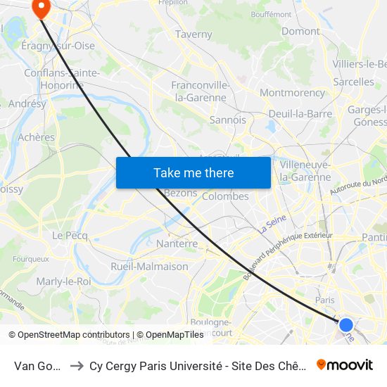 Van Gogh to Cy Cergy Paris Université - Site Des Chênes map