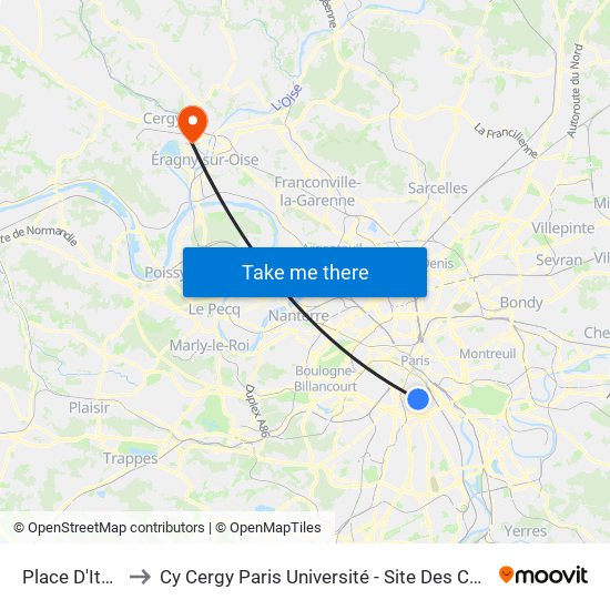 Place D'Italie to Cy Cergy Paris Université - Site Des Chênes map