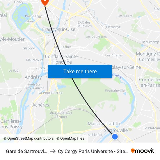 Gare de Sartrouville - RER to Cy Cergy Paris Université - Site Des Chênes map