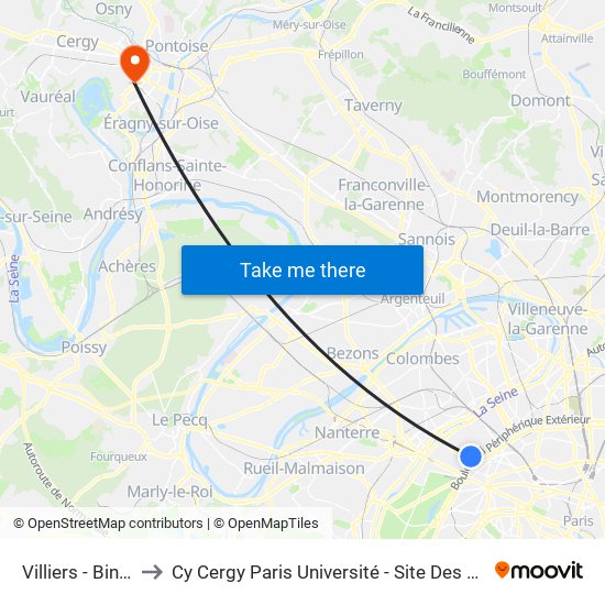 Villiers - Bineau to Cy Cergy Paris Université - Site Des Chênes map