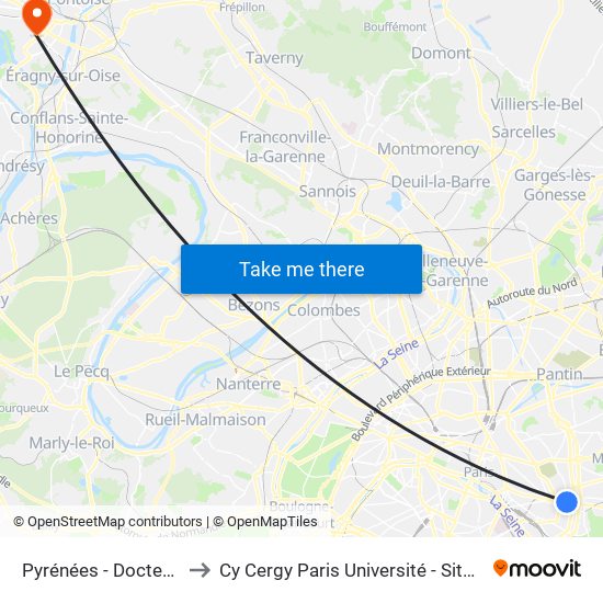 Pyrénées - Docteur Netter to Cy Cergy Paris Université - Site Des Chênes map