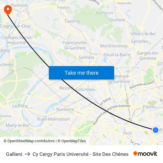 Gallieni to Cy Cergy Paris Université - Site Des Chênes map