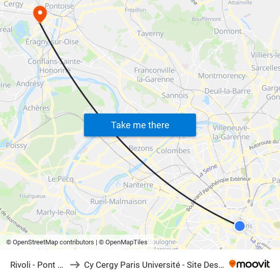 Rivoli - Pont Neuf to Cy Cergy Paris Université - Site Des Chênes map