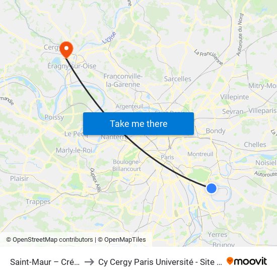 Saint-Maur – Créteil RER to Cy Cergy Paris Université - Site Des Chênes map