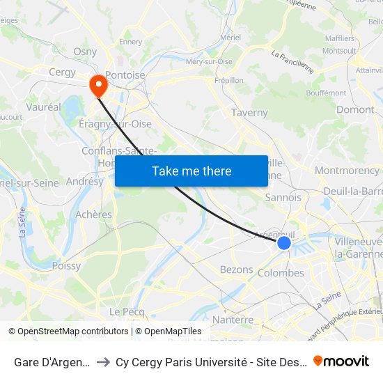 Gare D'Argenteuil to Cy Cergy Paris Université - Site Des Chênes map