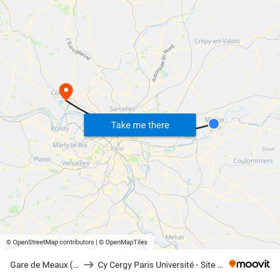Gare de Meaux (Quai D) to Cy Cergy Paris Université - Site Des Chênes map