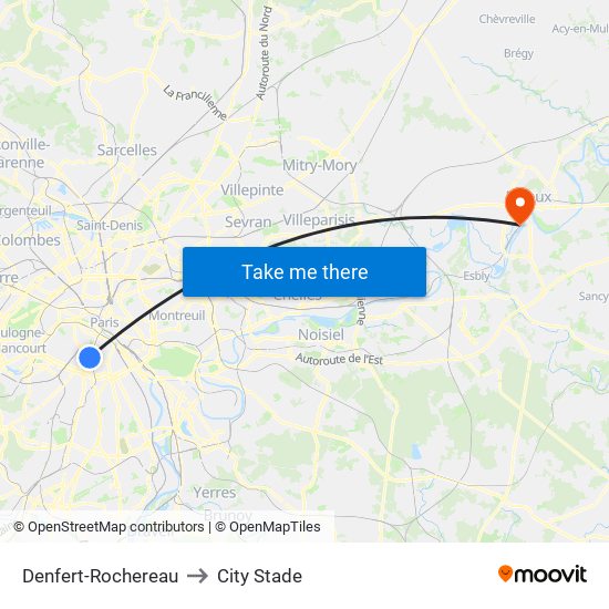 Denfert-Rochereau to City Stade map