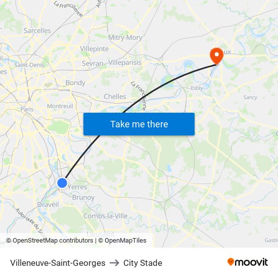 Villeneuve-Saint-Georges to City Stade map