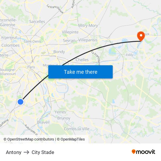 Antony to City Stade map