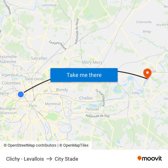 Clichy - Levallois to City Stade map