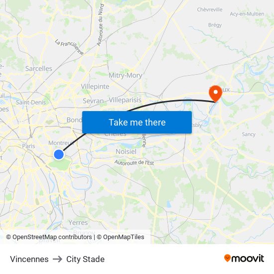 Vincennes to City Stade map