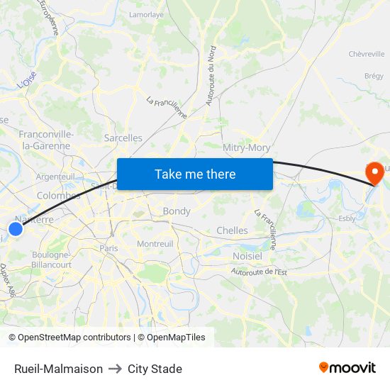 Rueil-Malmaison to City Stade map