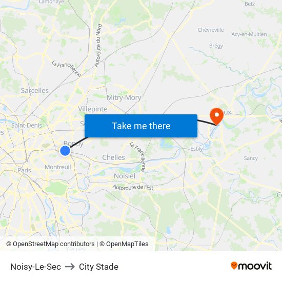 Noisy-Le-Sec to City Stade map
