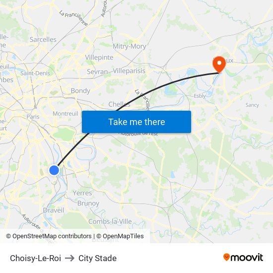 Choisy-Le-Roi to City Stade map
