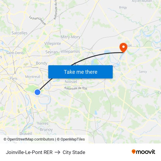 Joinville-Le-Pont RER to City Stade map