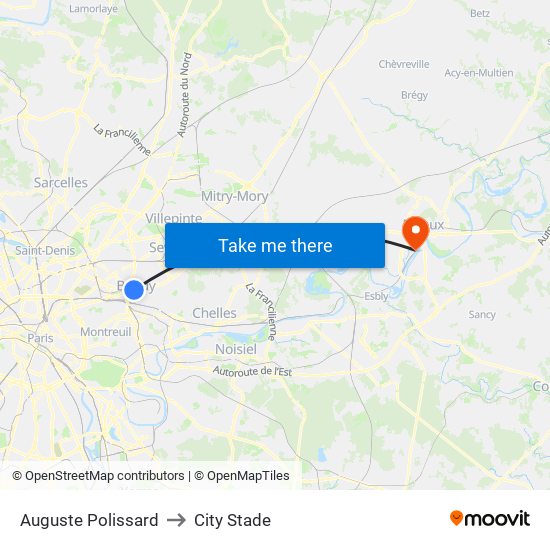 Auguste Polissard to City Stade map