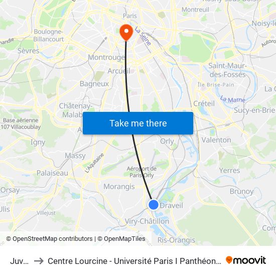 Juvisy to Centre Lourcine - Université Paris I Panthéon-Sorbonne map
